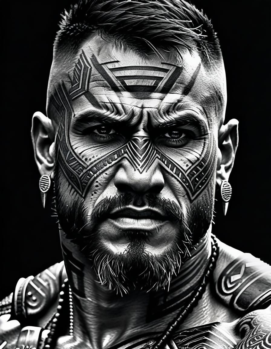 Barbarian Warrior Portrait in Pen and Ink