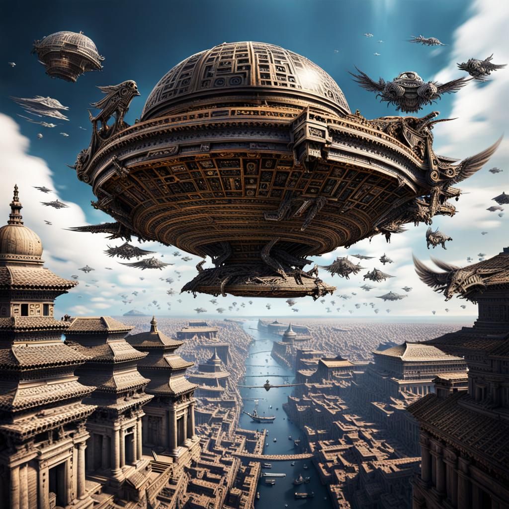 Time Machine Flies Over Ancient City