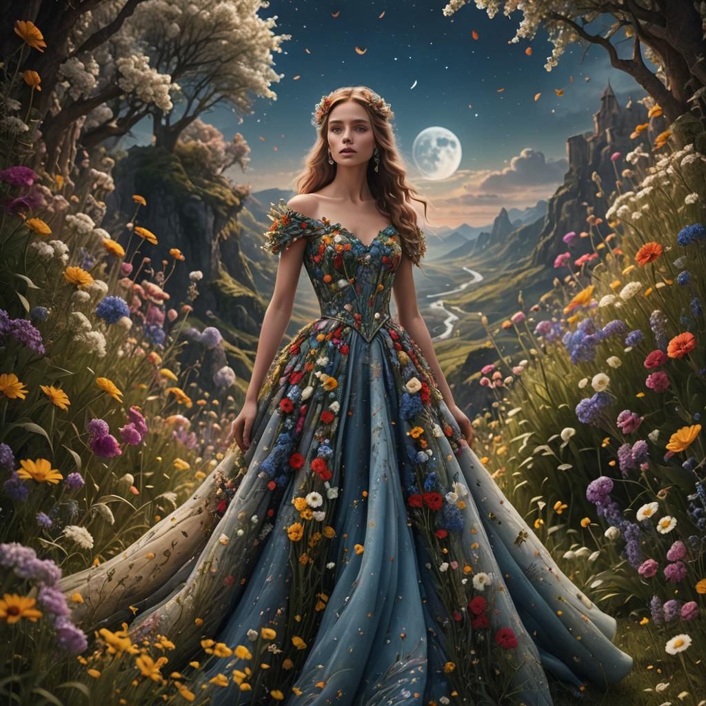 Wildflower and Moonbeam Gown: Digital Matte Painting