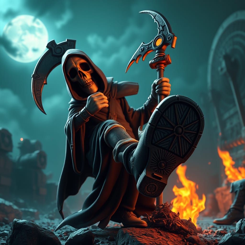 Humorous Grim Reaper Political Cartoon in 3D