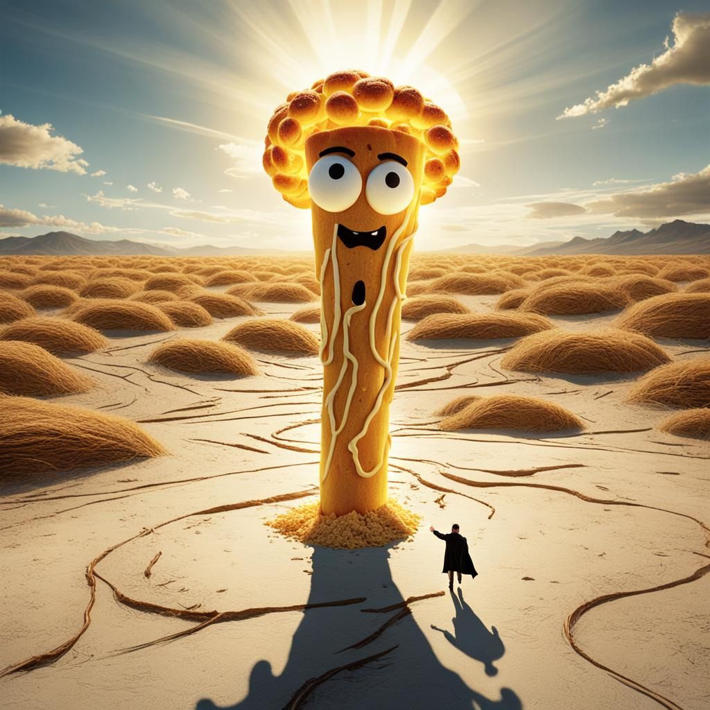 Breadstick Superhero in Surreal Dreamscape, Digital Art