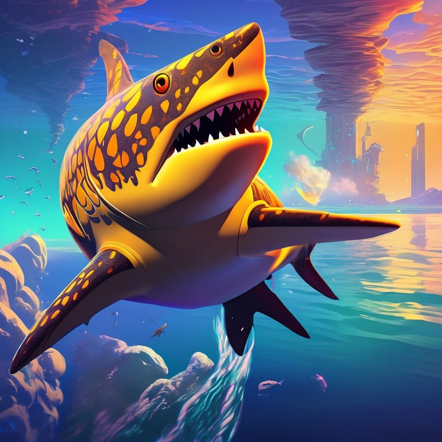 Majestic Shark Breaches Water with Cheetah-Inspired Pattern