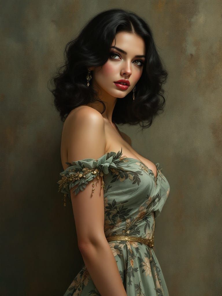Pin-Up Woman in Atmospheric Oil Painting Style