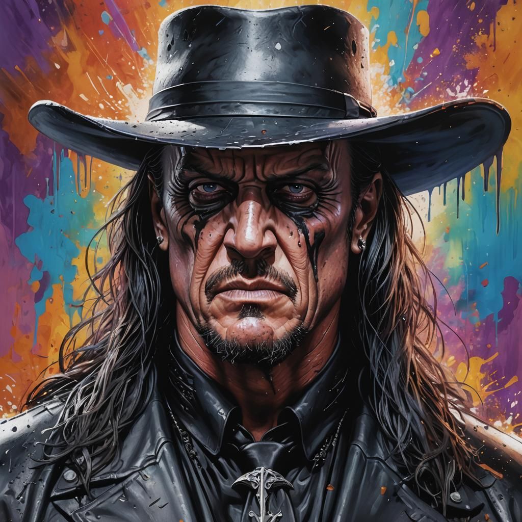 Hyperrealistic Portrait of The Undertaker with Splash Art