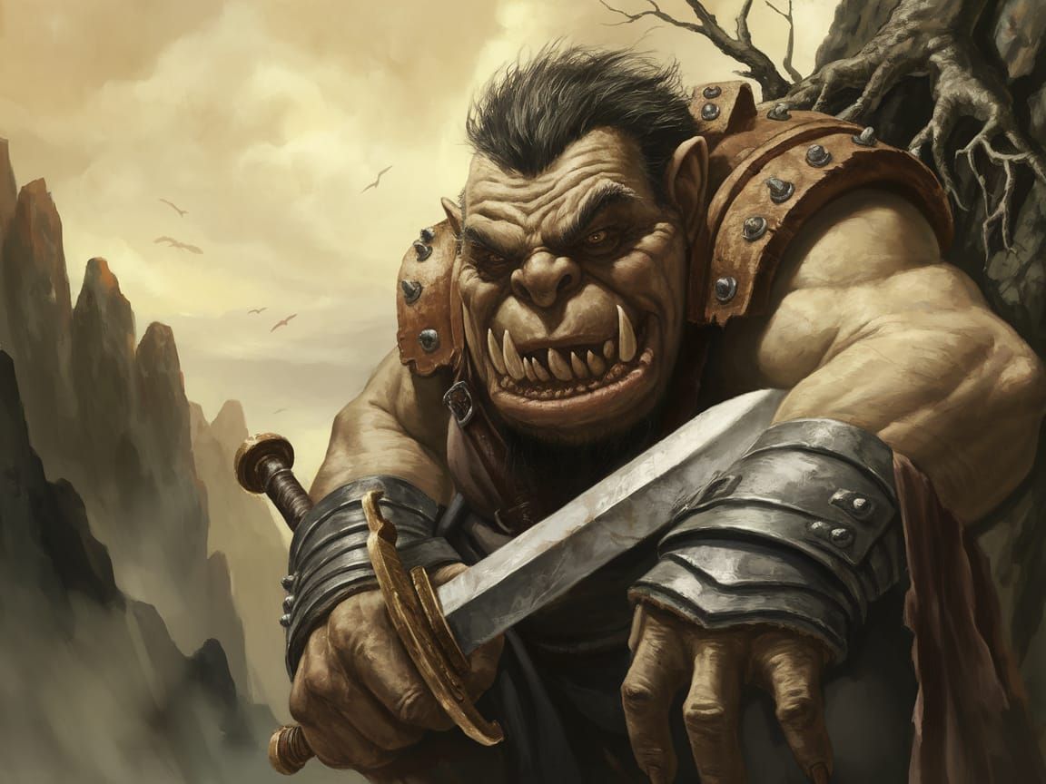 Bulbous Ogre Mercenary in Weathered Armor