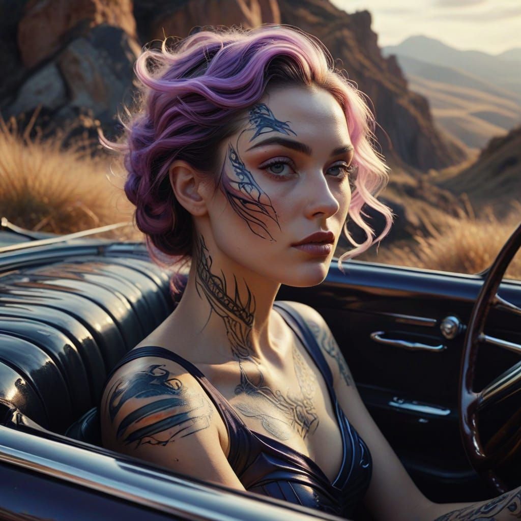 Electric Goddess Drives Through Dreamlike Landscape in Cyber...