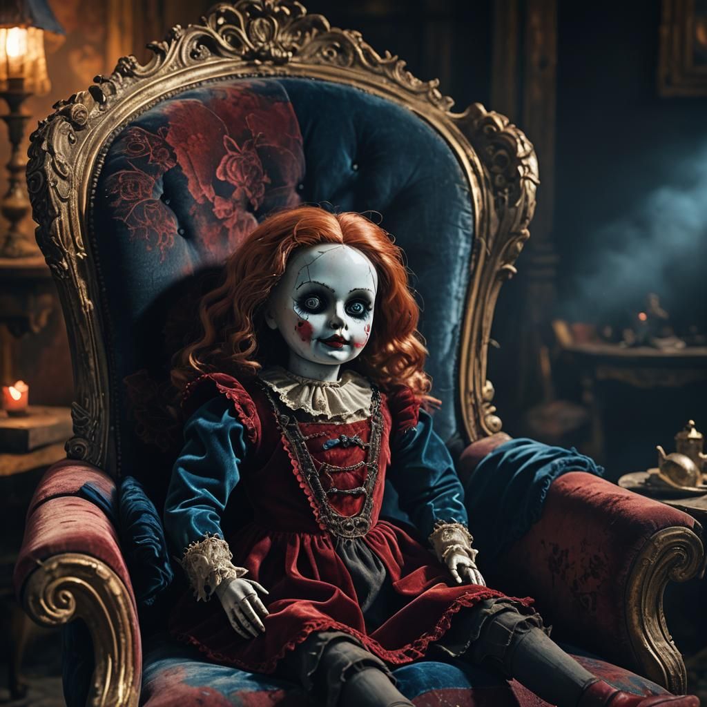 Creepy Doll in Abandoned Parlor: Dark Fantasy Art