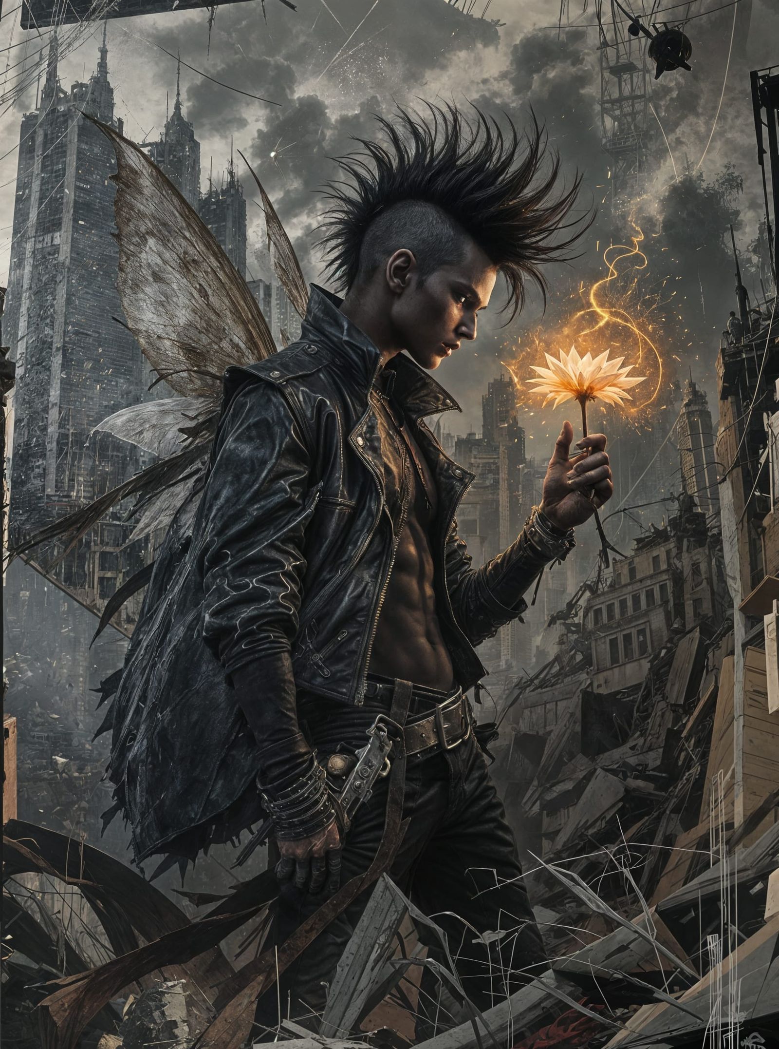 Dystopian Fairy with Punk Mohawk Holds Hope