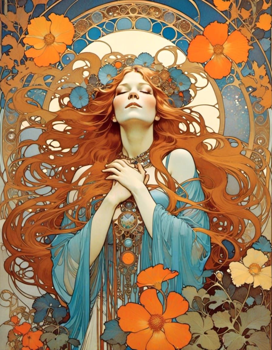 Janis Joplin Portrait in Art Nouveau Style