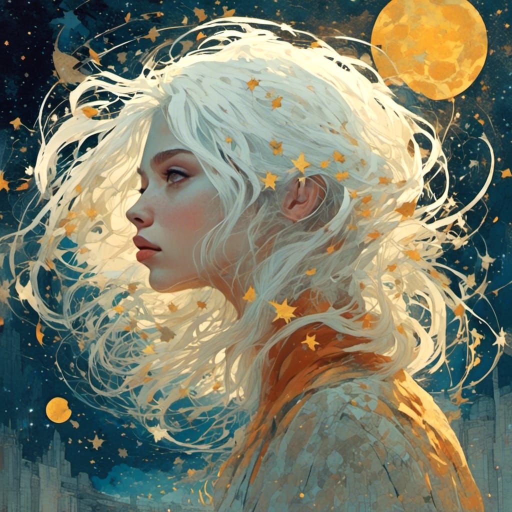 Starry Night Woman: Surreal Double Exposure Collage