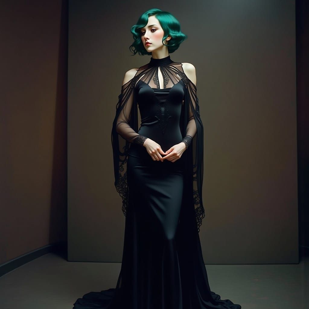 Fashion Designer in Velvet Gown, Digital Art