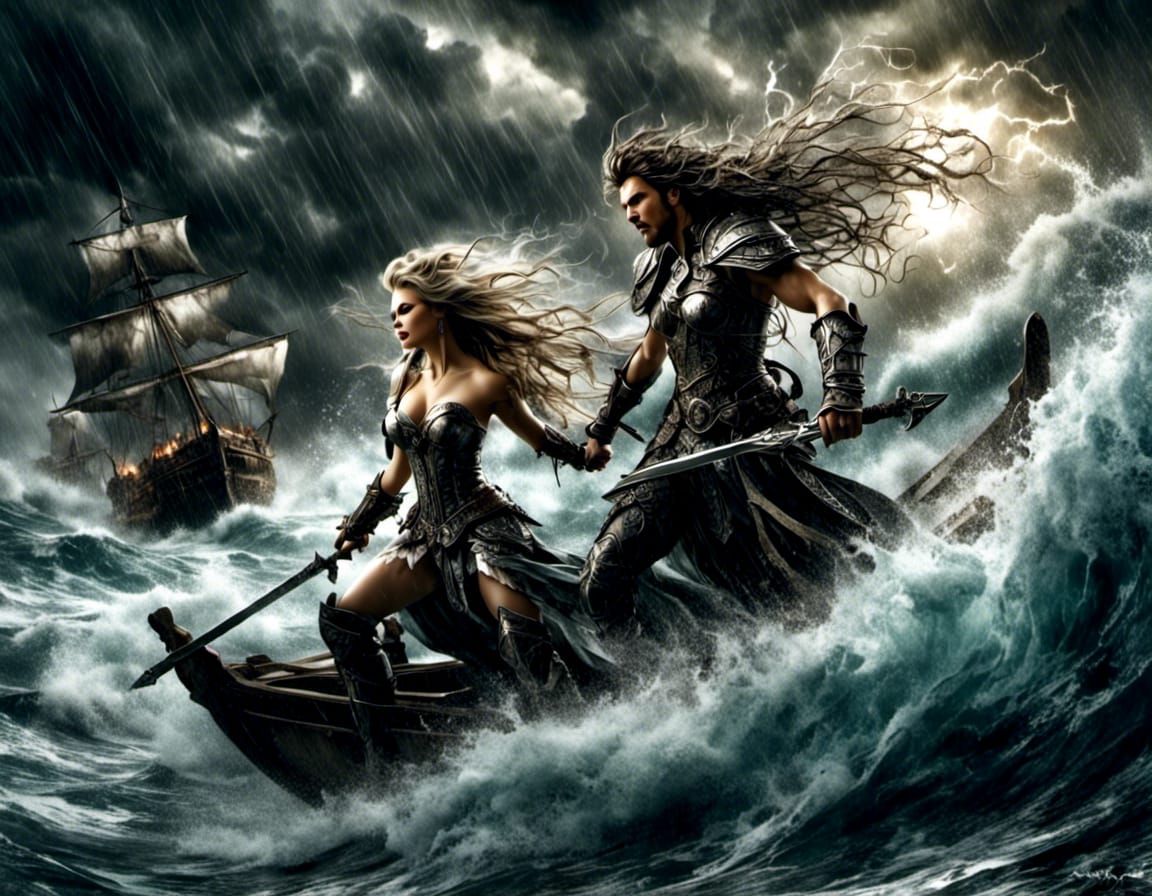 Sea Goddess Summons Storm in Hyperreal Illustration