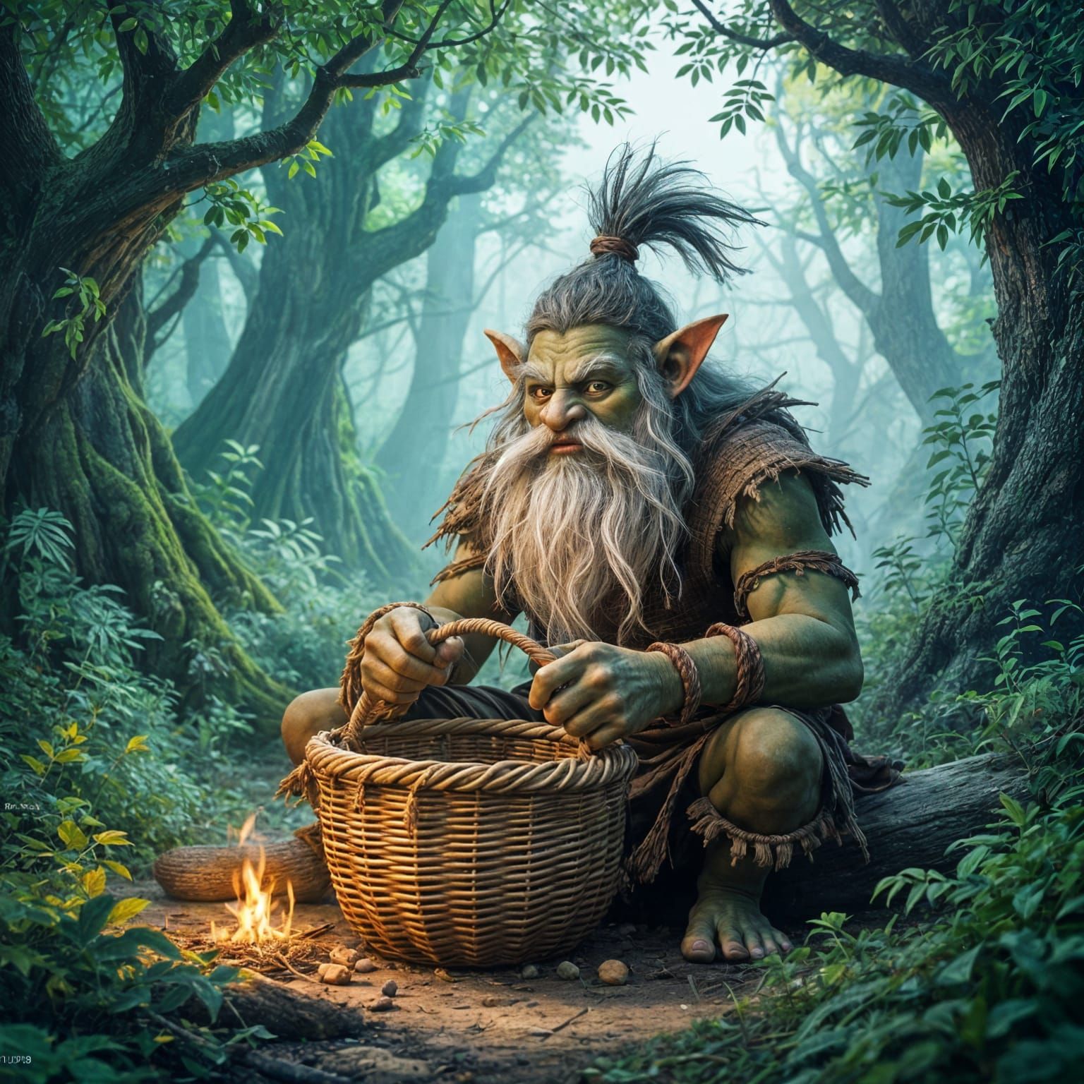 Troll Crafts Baskets in Mystical Forest