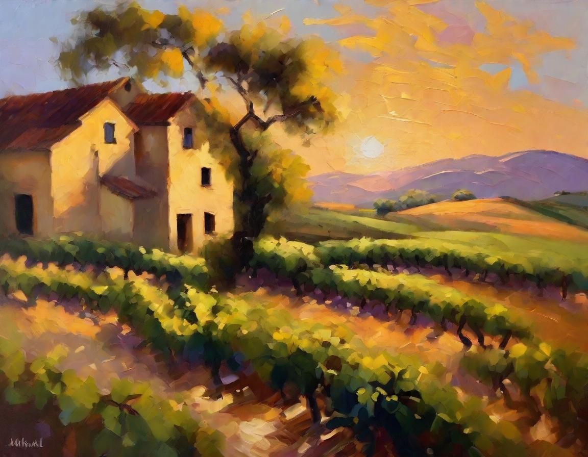 Idyllic Vineyard Landscape in Impressionist Style