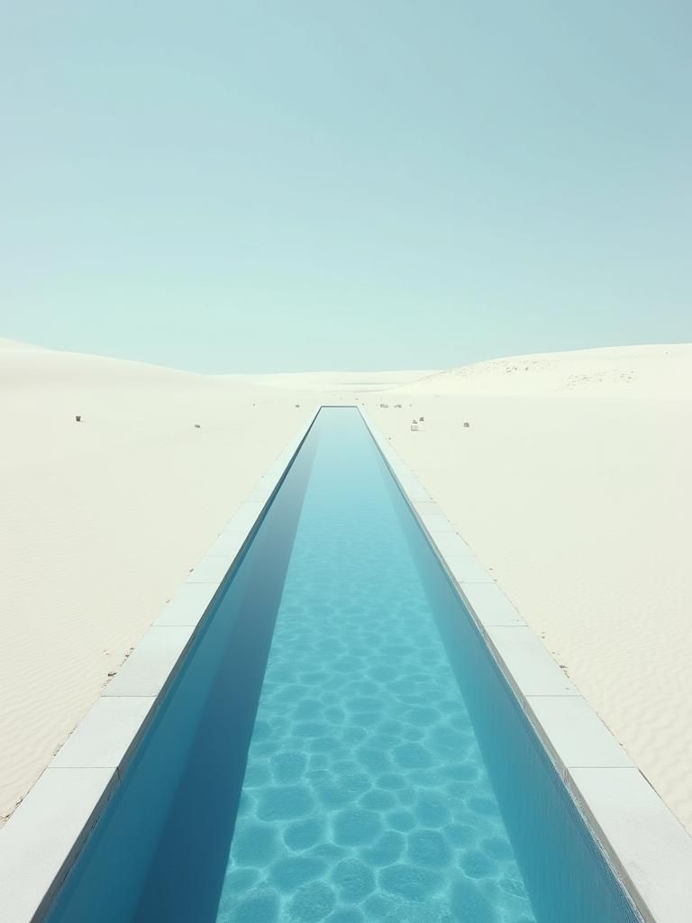 Endless Pool Meets Desert Horizon in Surreal Style