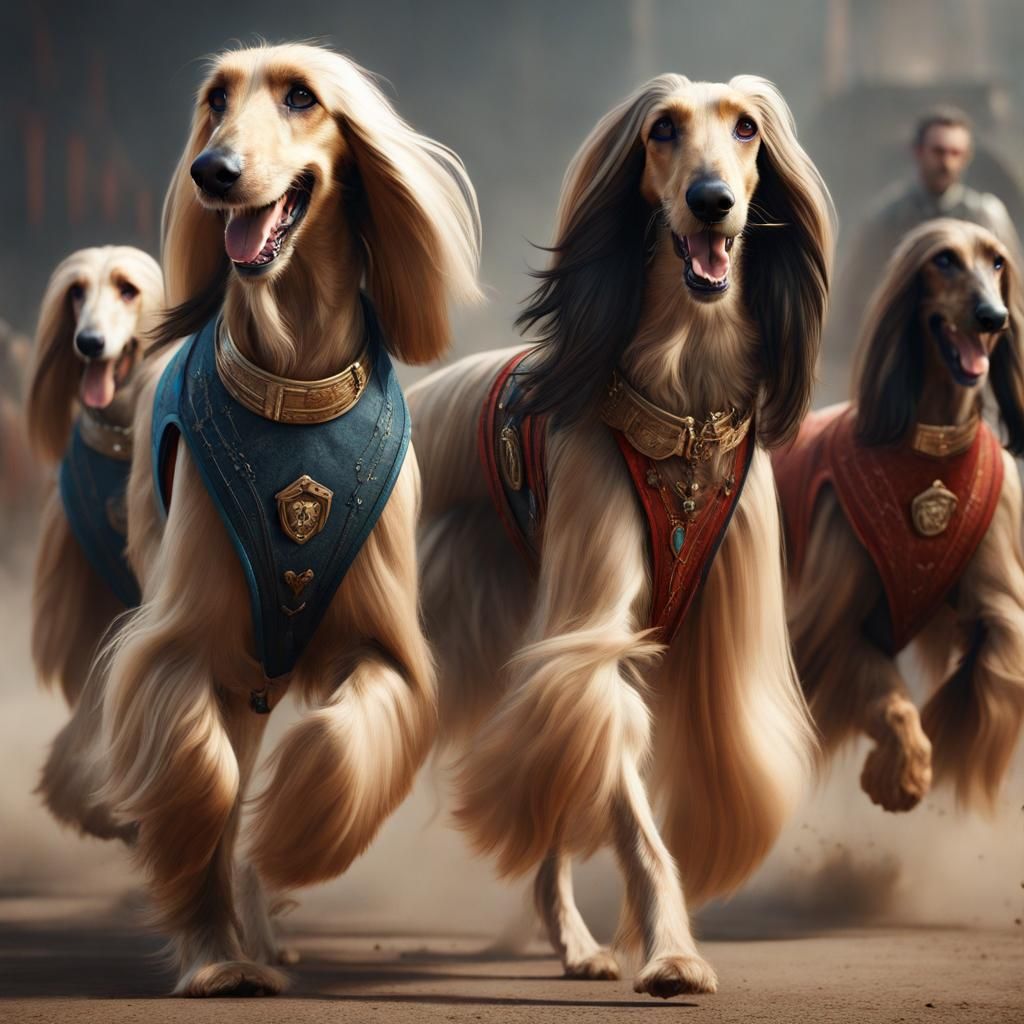 Afghan Hound Race in Detailed Matte Painting Style