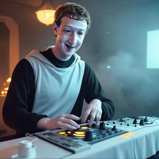 Mark Zuckerberg in a Halloween costume.Mark Zuckerberg in a Halloween costume stood awkwardly at the edge of the party, ...