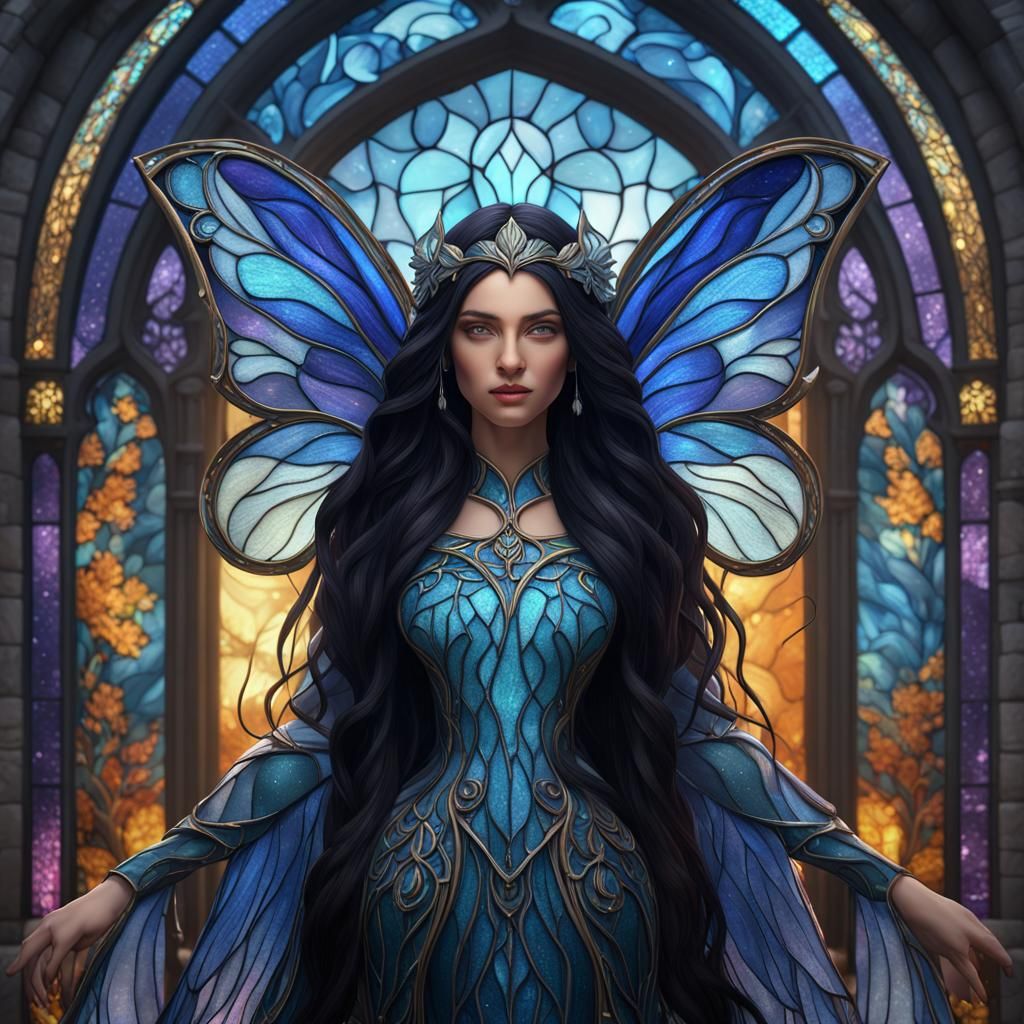 Winter Fairy in Stained Glass Style