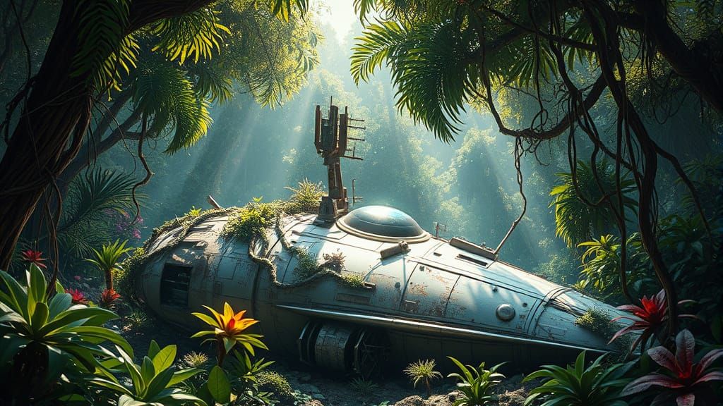 Alien Jungle Reclaims Derelict Spaceship in Sci-Fi Art