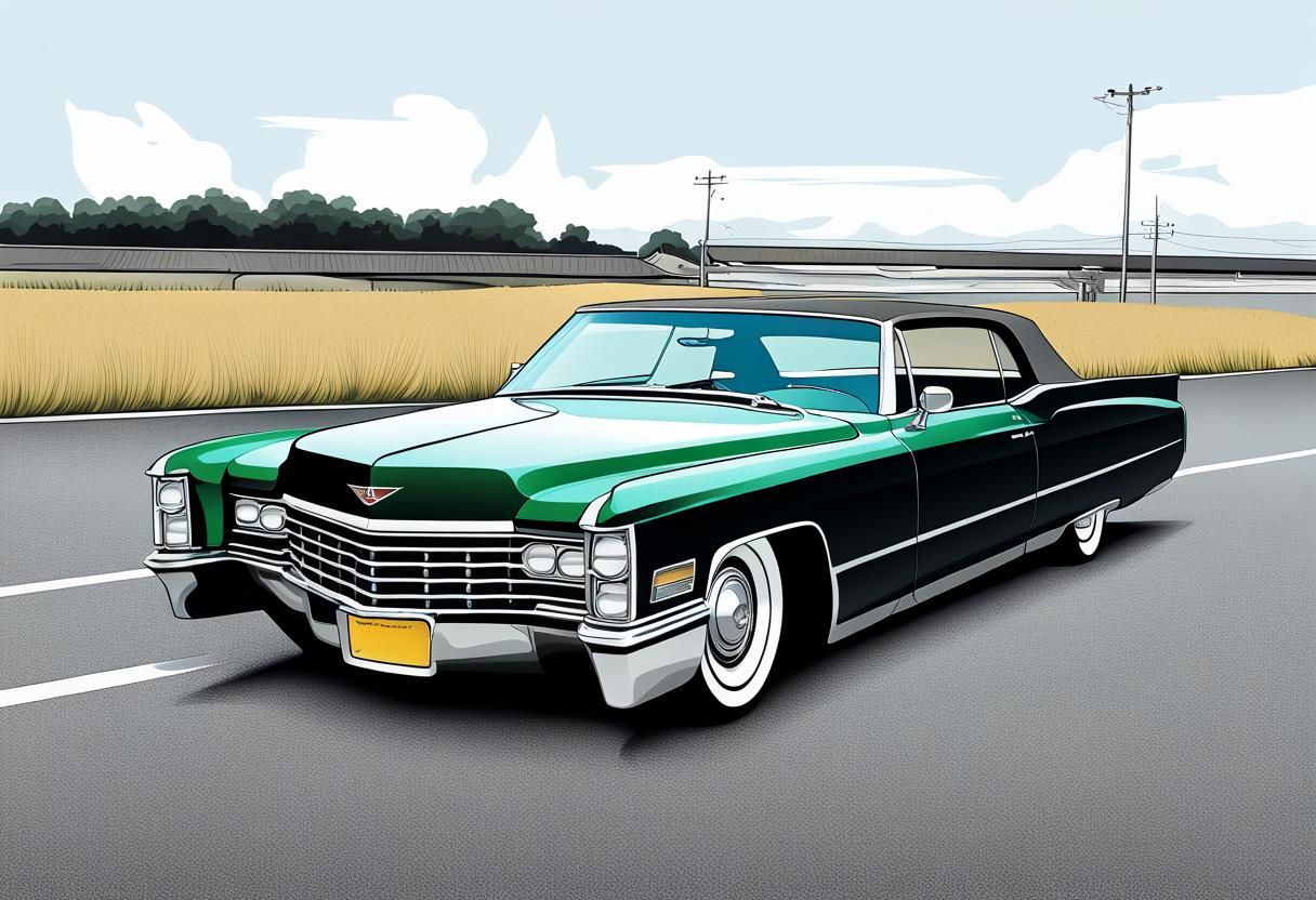 1967 Cadillac Coupe DeVille Green Lowrider Vector Art