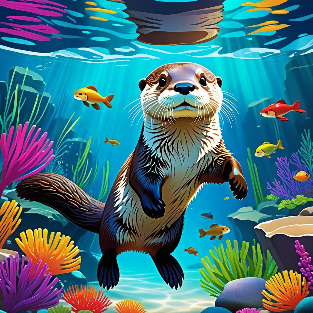 Chibi Otter in a Vivid Underwater Desert Dreamscape