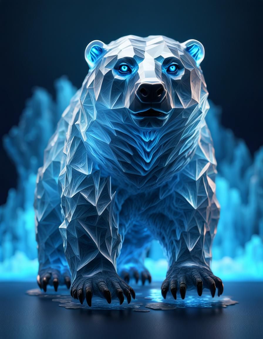 Translucent Ice Bear Sculpture in 3D Render