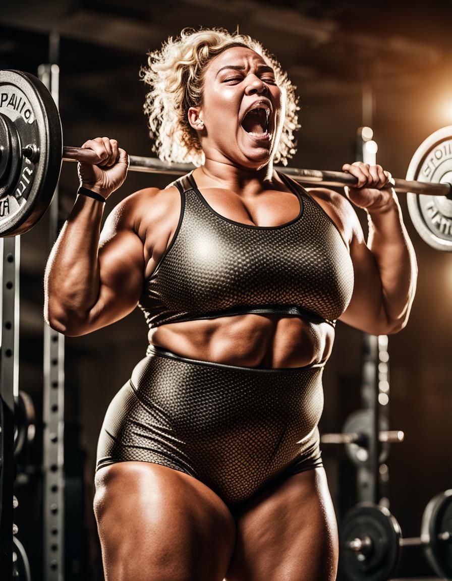 Powerful Plus-Size Weightlifter in High-Contrast Photo