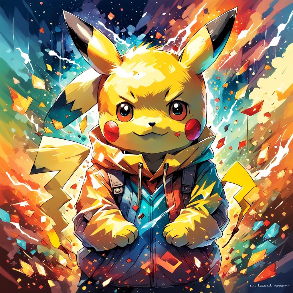 Anime Pikachu Portrait in Cel-Shaded Style