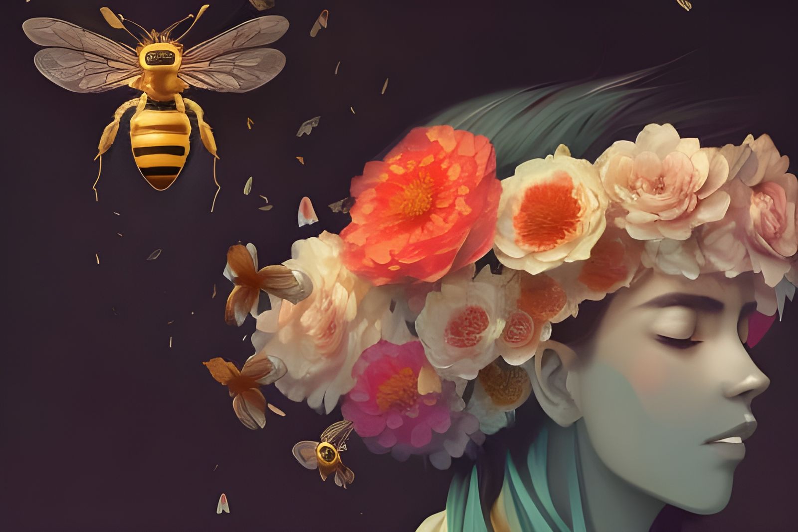 Bee Queen's Floral Crown: Surreal Artgerm Style