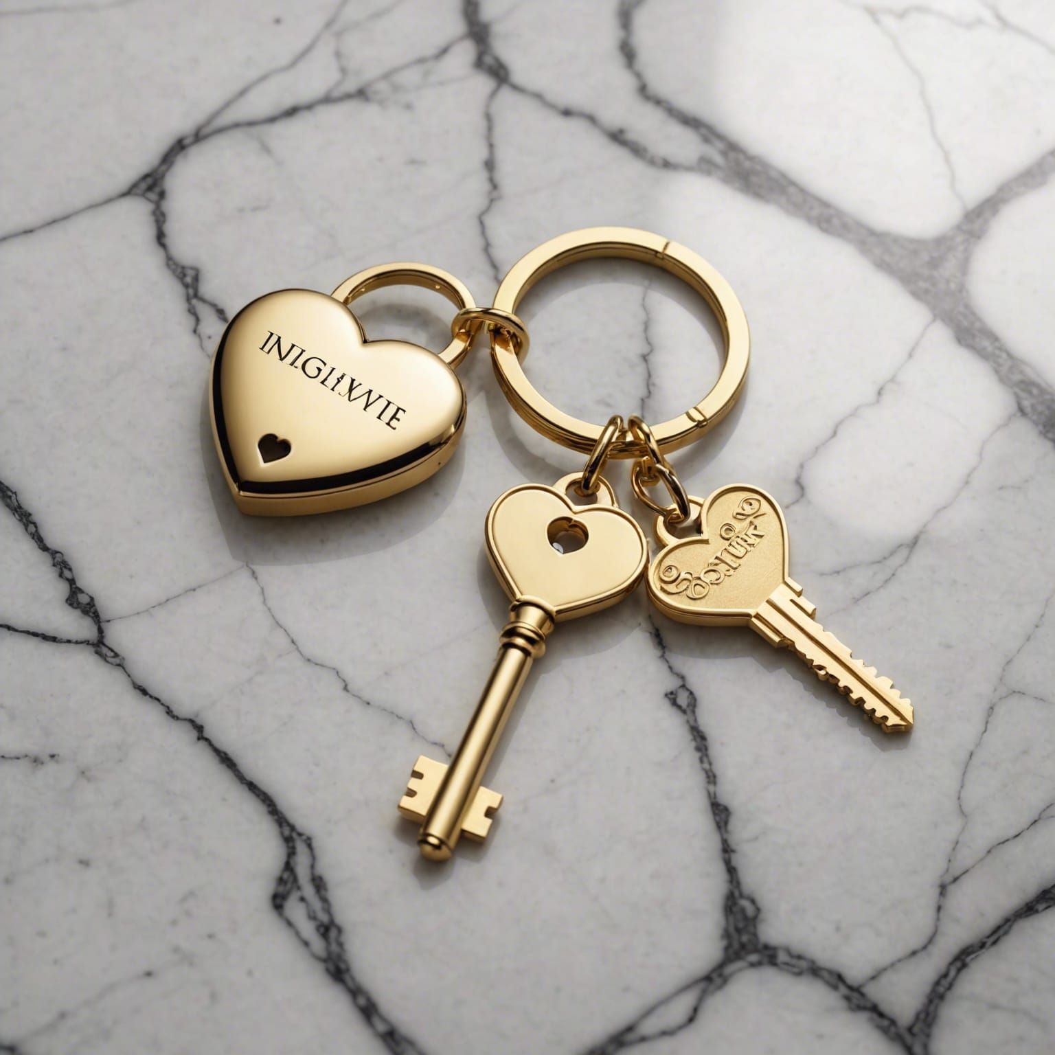 Gold Key Ring with Keys and Heart Charm