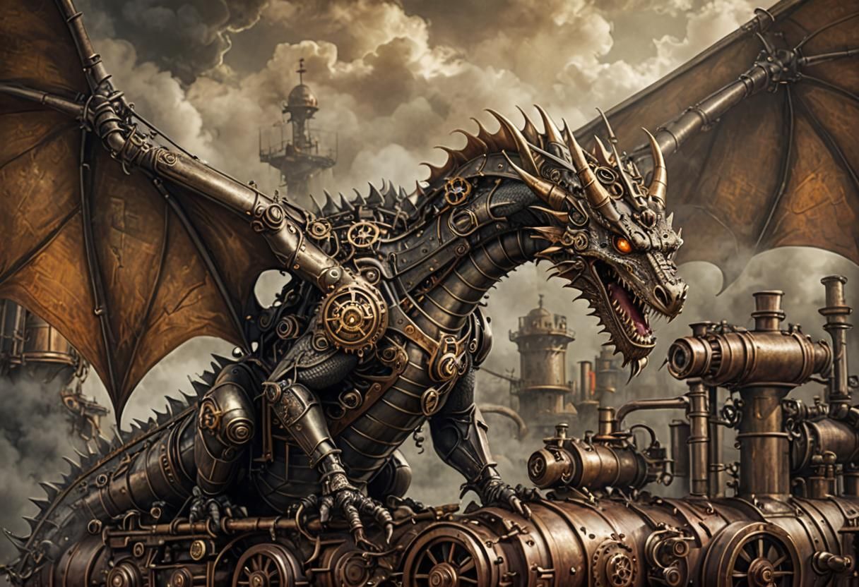 Steampunk Dragon with Intricate Engine Details