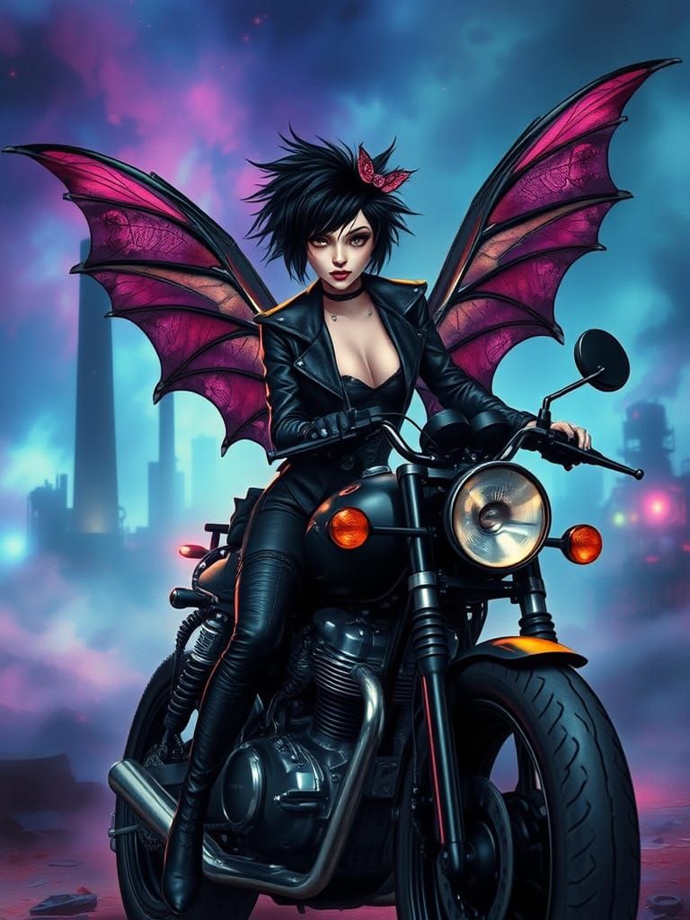 Dark Fairy Rides a Haunting Motorbike in Abandoned Factory