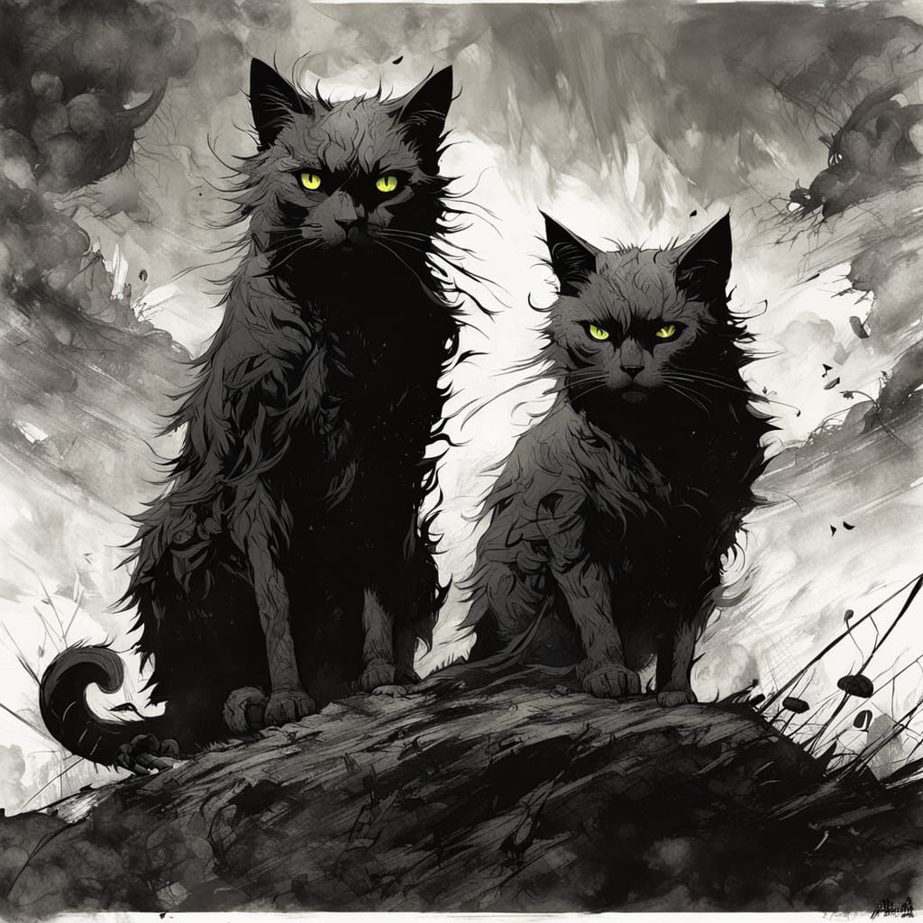 Mysterious Wasteland Cat in Neon Haze