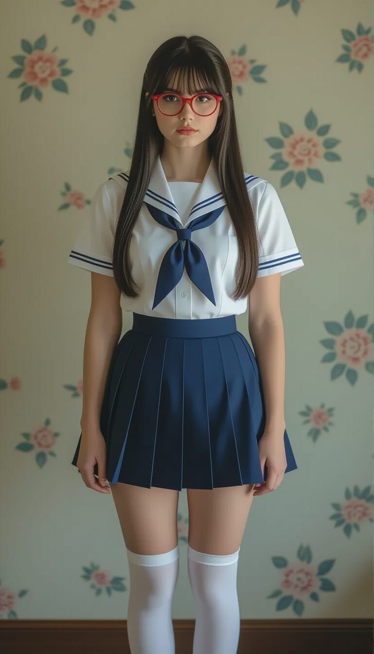 Cinematic Film Still of Woman in Seifuku Uniform