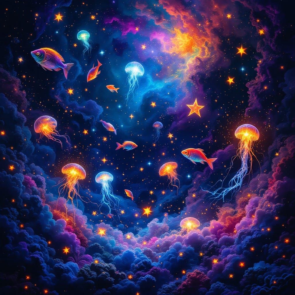 Deep Sea Cosmic Dance in Vibrant Colours