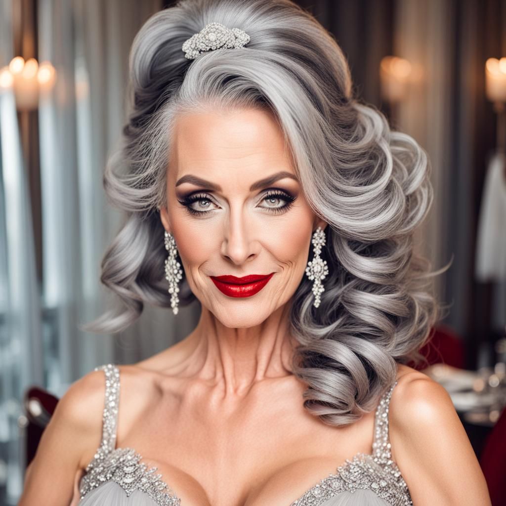 Stunning Woman with Smoky Eyes and Red Dress