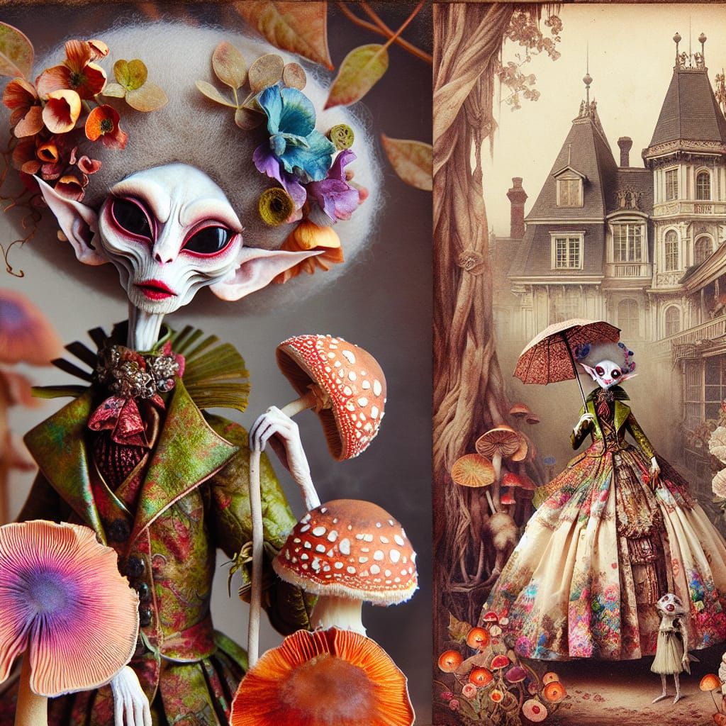Eerie Elf-Troll-Monkey in Art Nouveau Photo Collage