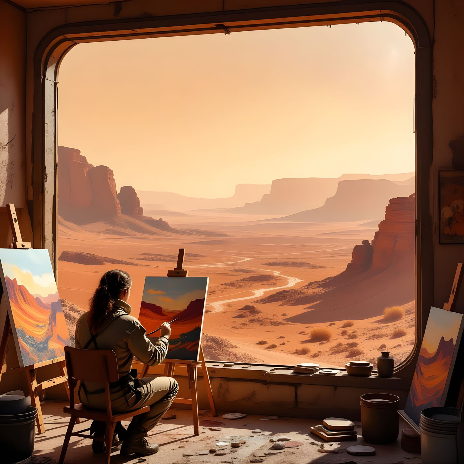 Martian Artist Paints Alien Landscape in Studio