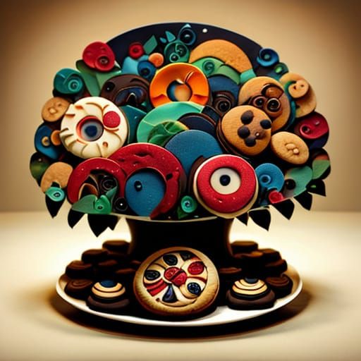 Surreal Papercraft Plate Teeming with Whimsical Cookies
