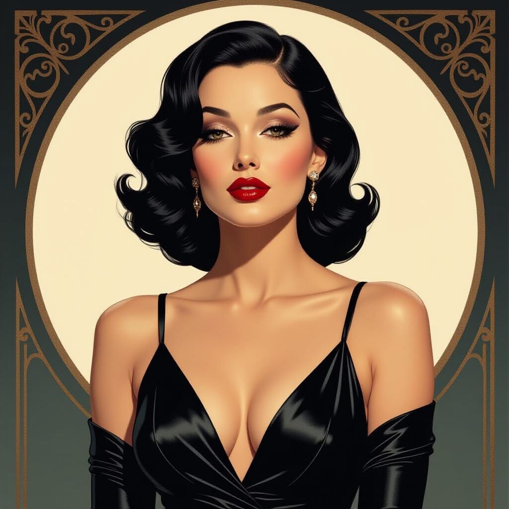Glamorous Woman with Smoky Eyes in Art Deco Style