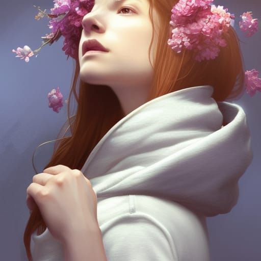 Hyperdetailed Portrait of Girl Choking on Flowers