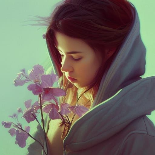 Intricate Portrait of Girl Choking on Flowers