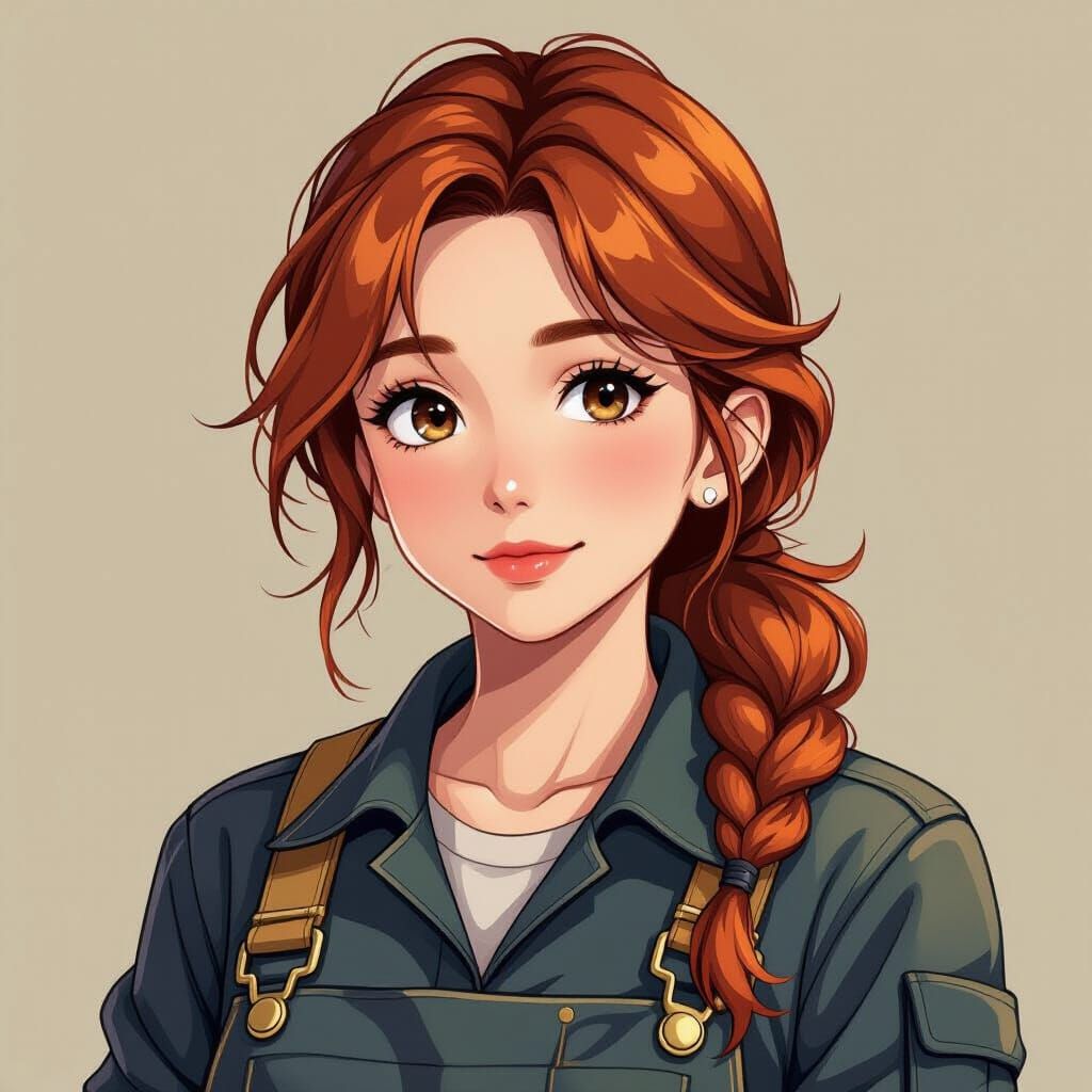 Young Mechanic Woman with Auburn Hair in Realistic Anime Sty...