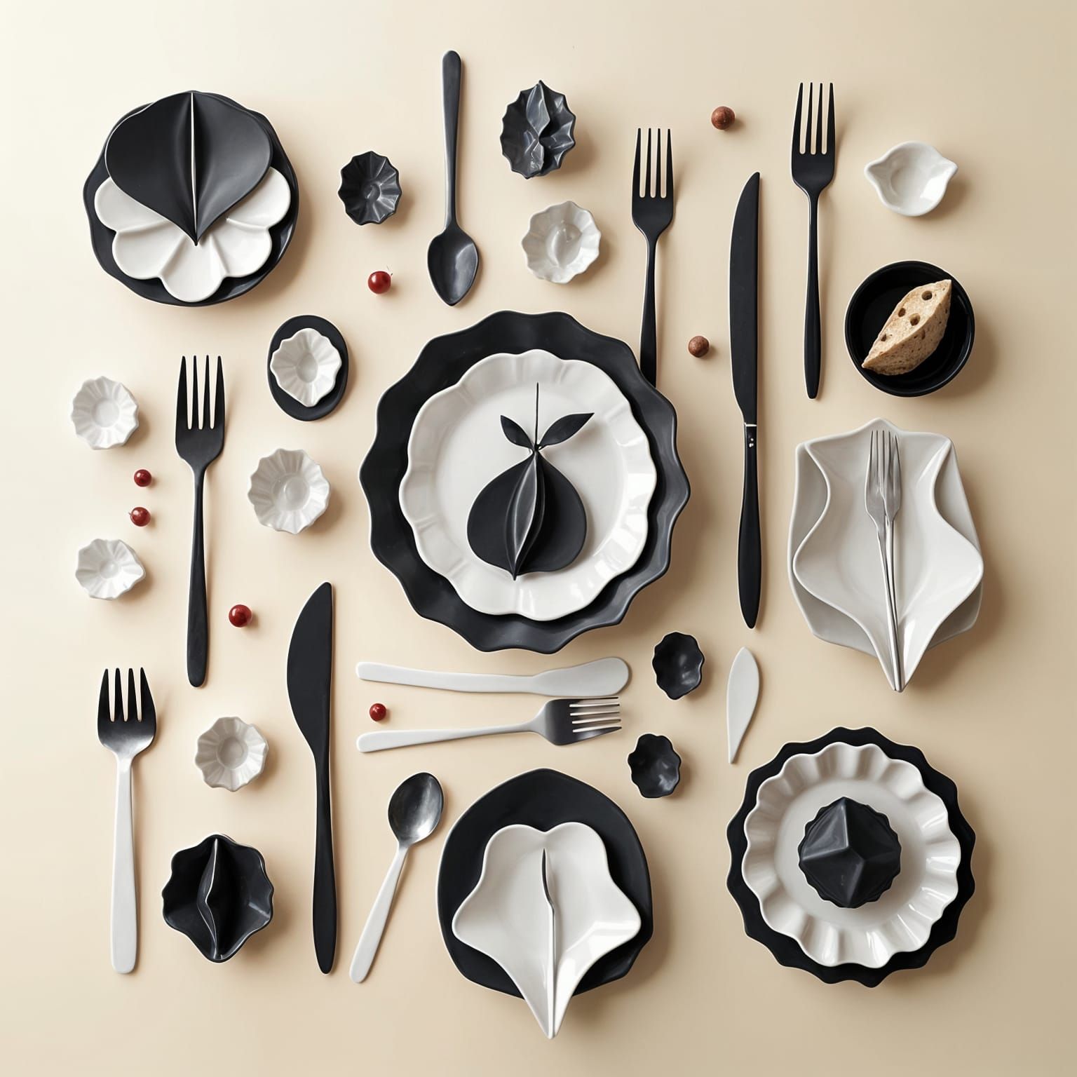 Abstract Monochromatic Utensils and Food, 3D Render