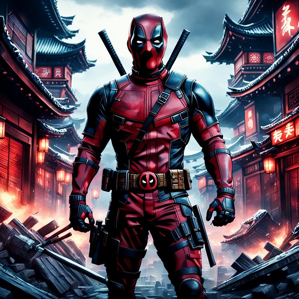 Deadpool in Kintsugi-Inspired Digital Art