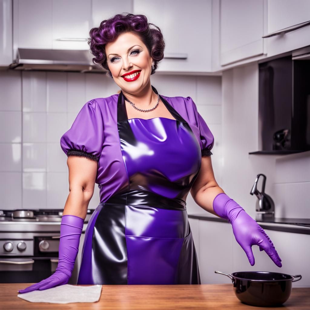 Mature Woman in Latex Maid Outfit