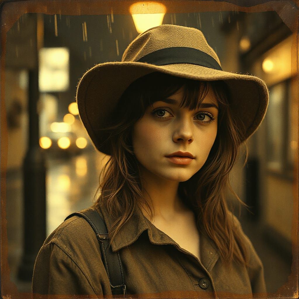 Audrey Hepburn as Flower Girl in Sepia Cinematic Still