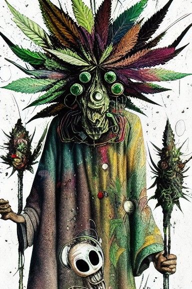 Surreal Anthropomorphic Cannabis Plant Painting