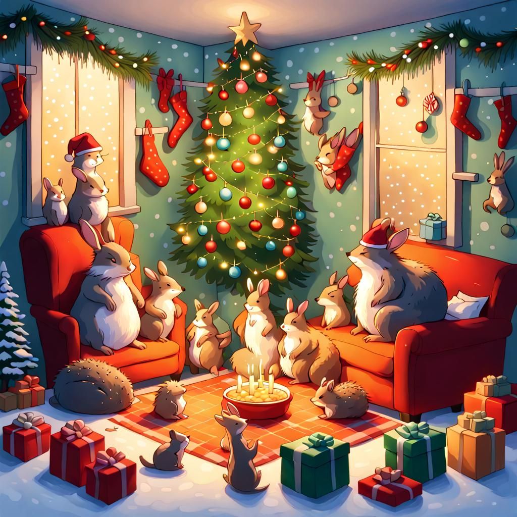 Animals Celebrate the Holidays in Snowy Woodland