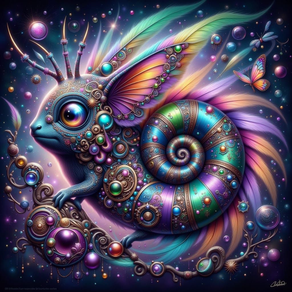 Surrealistic Fae Critter Emerges from Opalized Ammonite Foss...